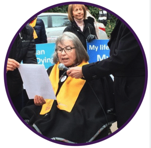 Elayne Shapray — MS patient advocate speaking at a public event