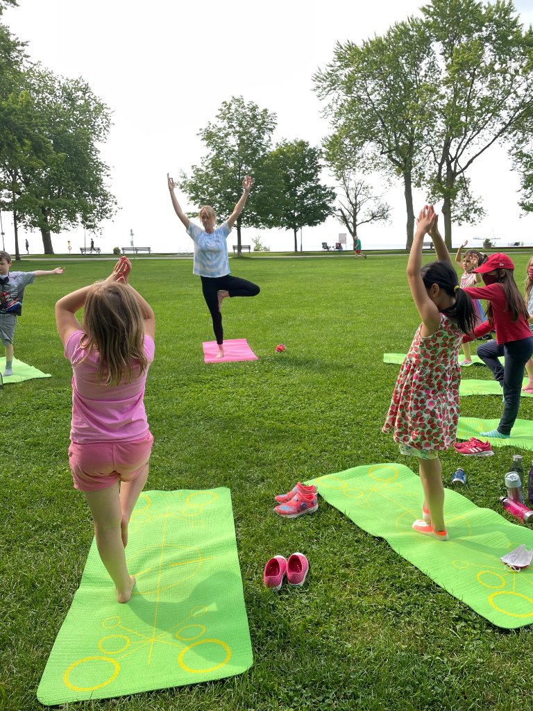 Backyard yoga with instructor