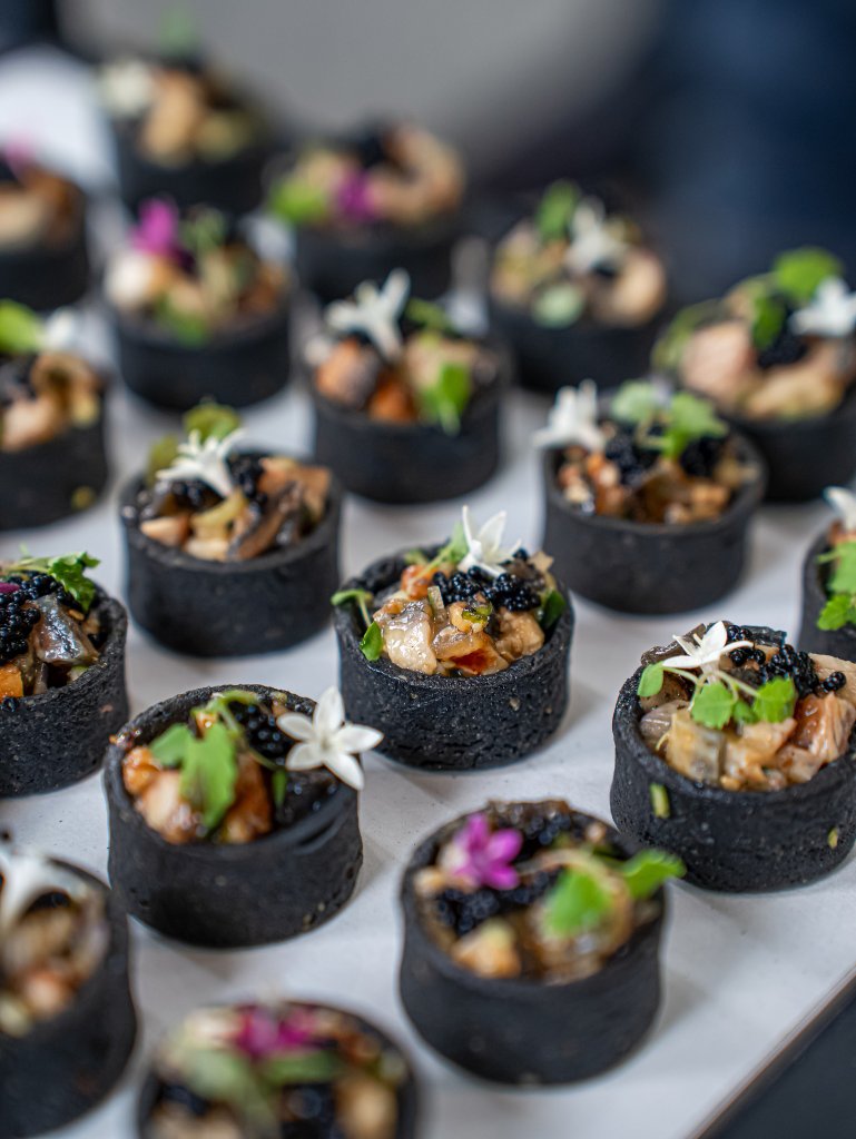 Crispy salmon skin tarts