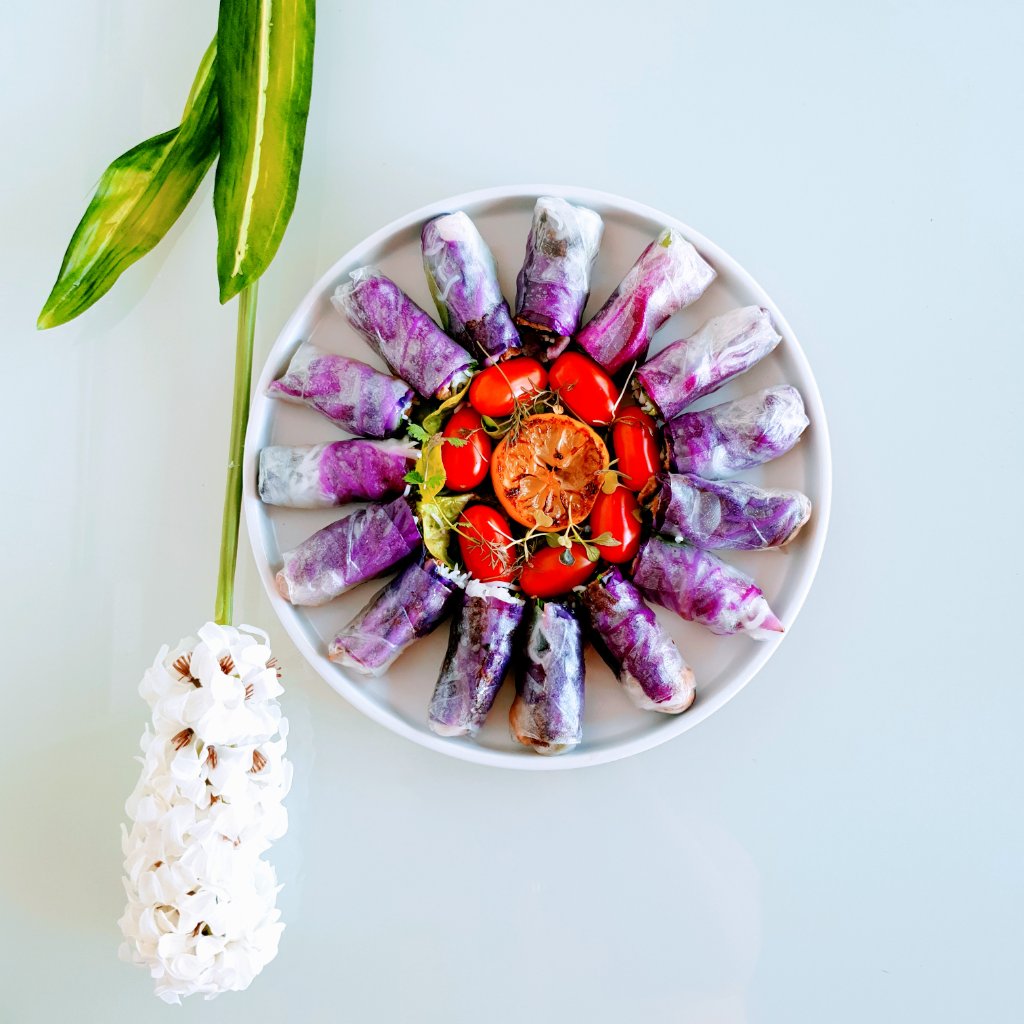 Purple rice paper roll platter