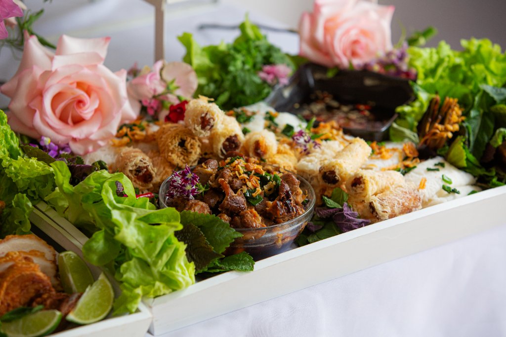Wedding catering setup stained glass