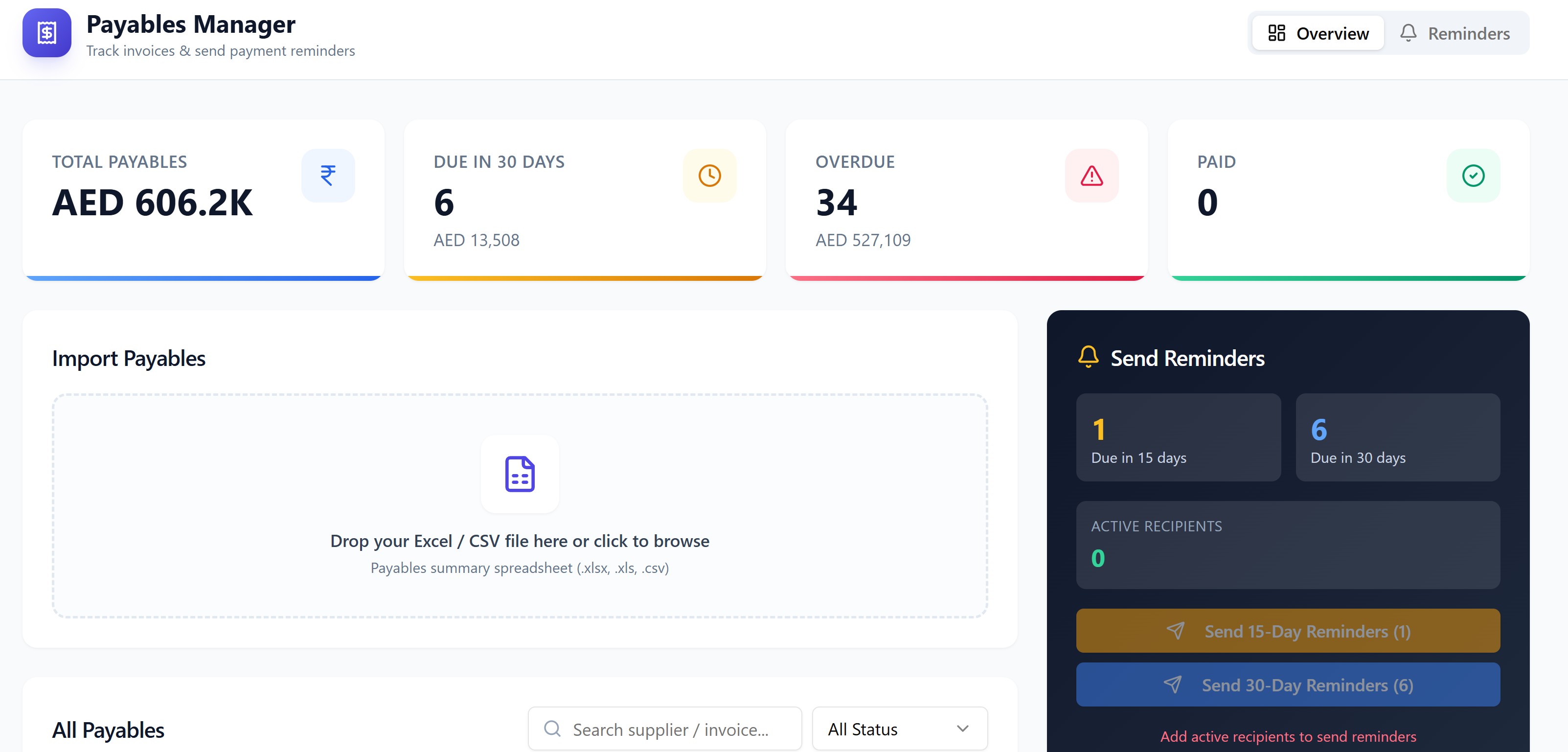 Payables Register template preview