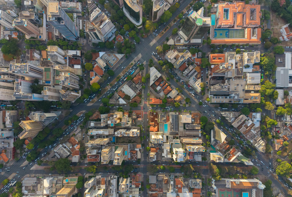 Aerial view of city streets