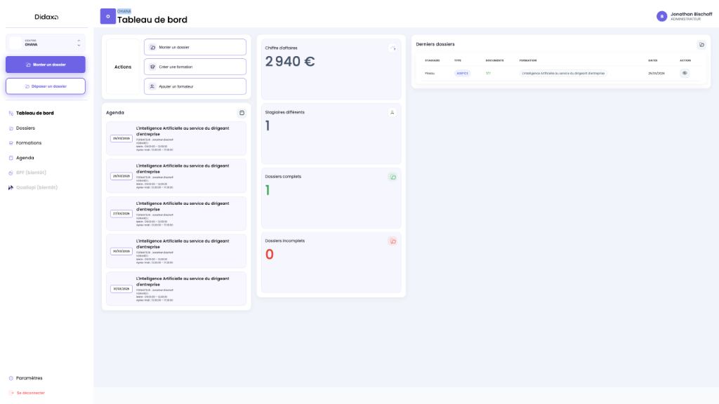 Interface de la plateforme Didaxo