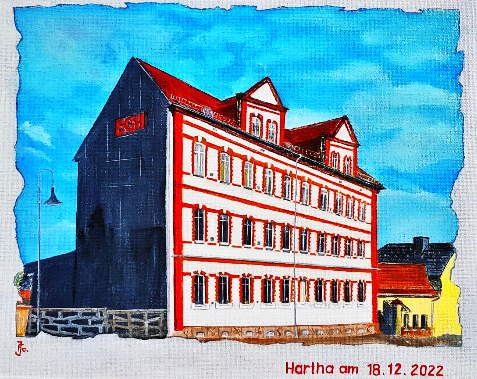 EGH Hartha GmbH Hauptquartier – Gründerzeitgebäude von 1898, Ölbild von Ingrid Forkert