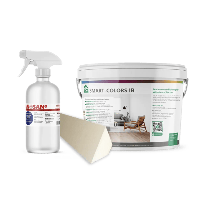 Set aus ANOSAN SP Schimmelentferner, Geo-Dämmkeil und SMART-COLORS SchimmelProtektor Farbe