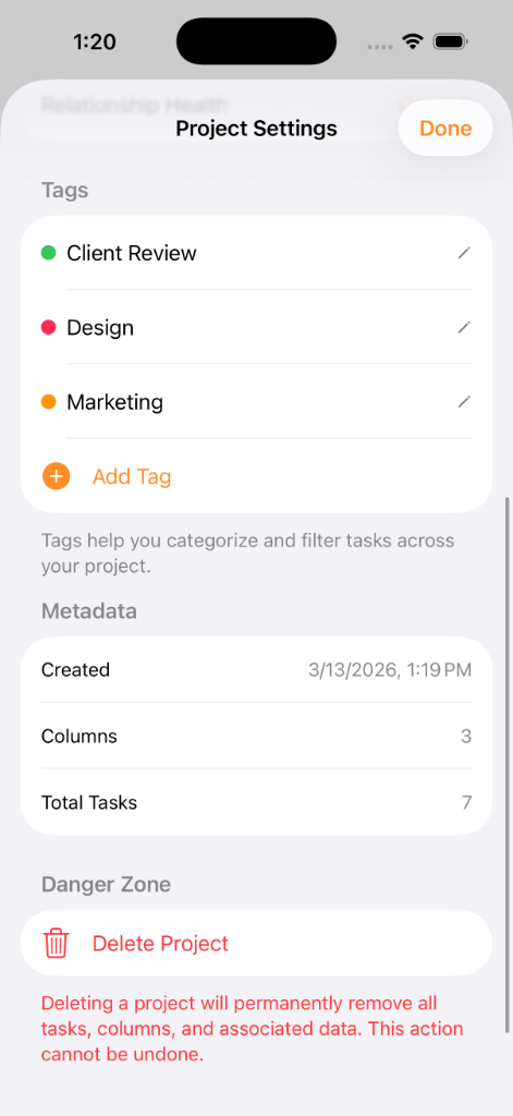 Project settings and client details
