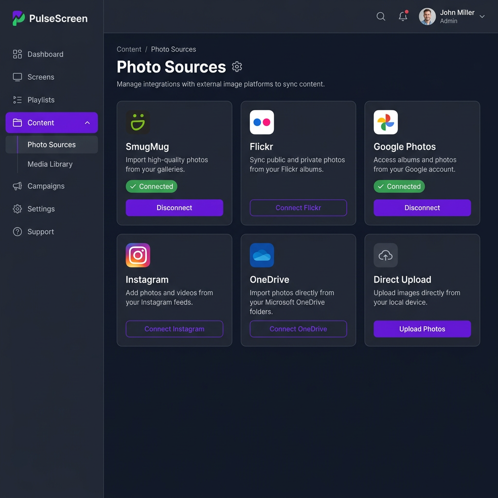 PulseScreen Photo Sources