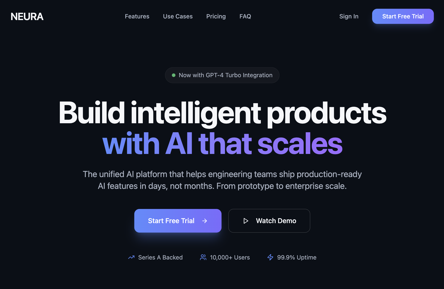 NEURA — Enterprise AI Infrastructure SaaS Website template preview