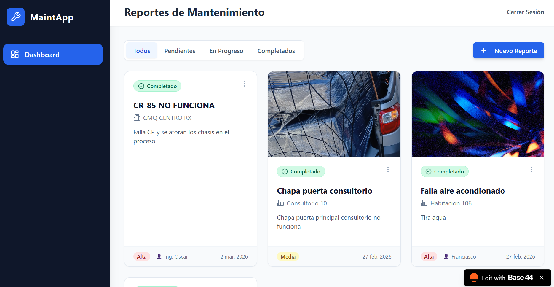 Reportes de Mantenimiento Hospitalario template preview