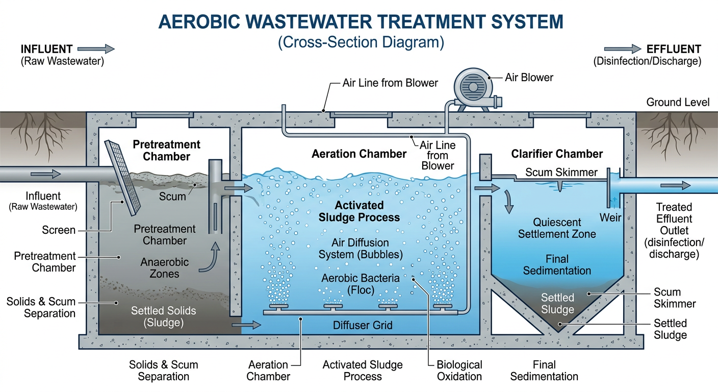 NuWater BNR treatment process diagram showing three compartments