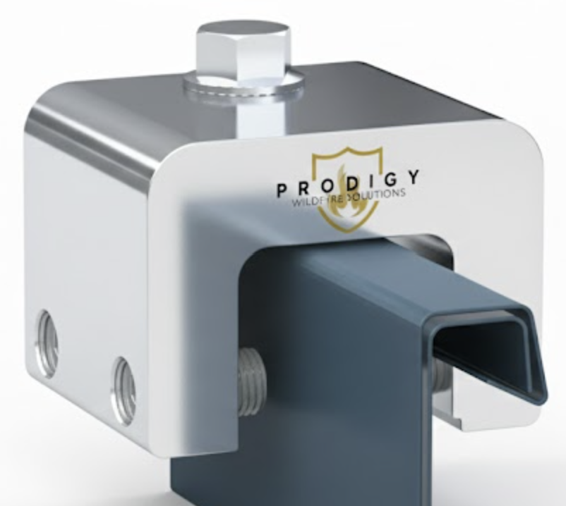 Roof-mounted Prodigy wildfire sprinkler nozzles in Type L copper integrated into the roofline