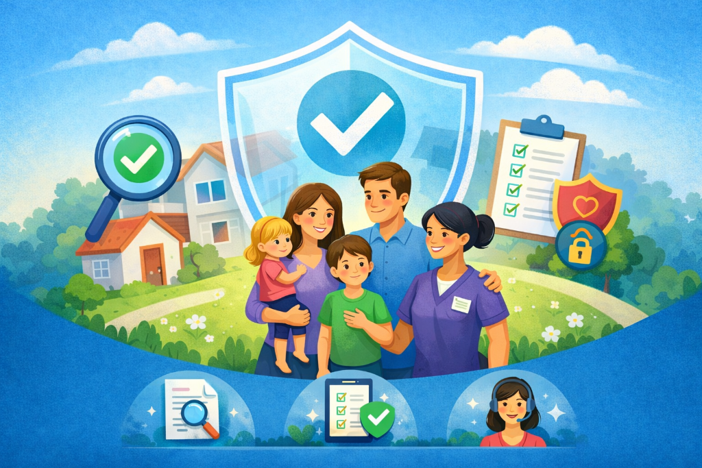 Happy family with caregiver - safety and trust