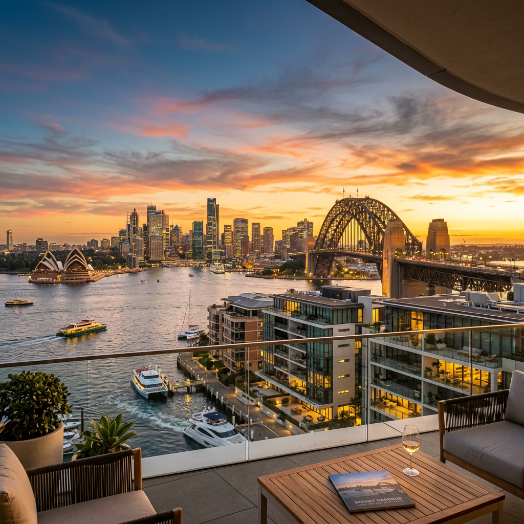 Sydney skyline with premium apartments and property investment context