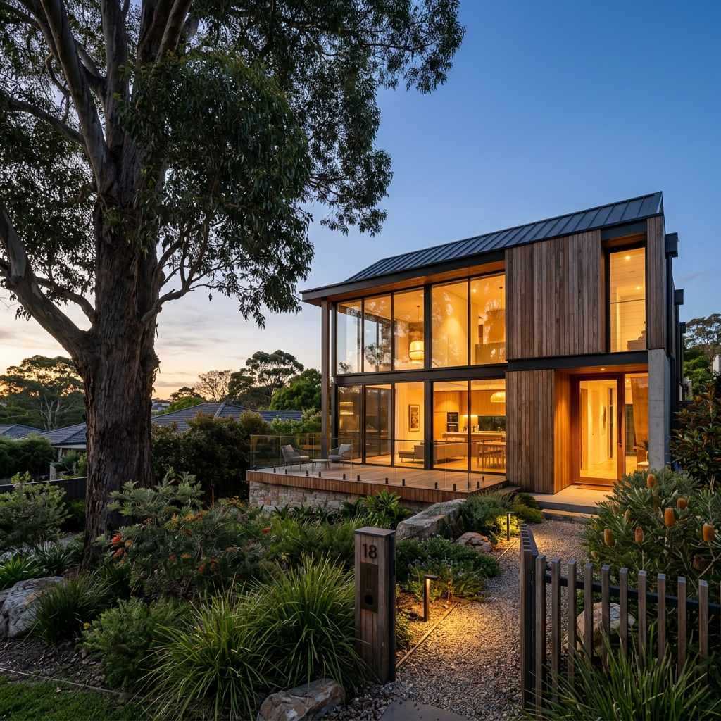 Modern Australian architect-designed house exterior for premium short-stay rental