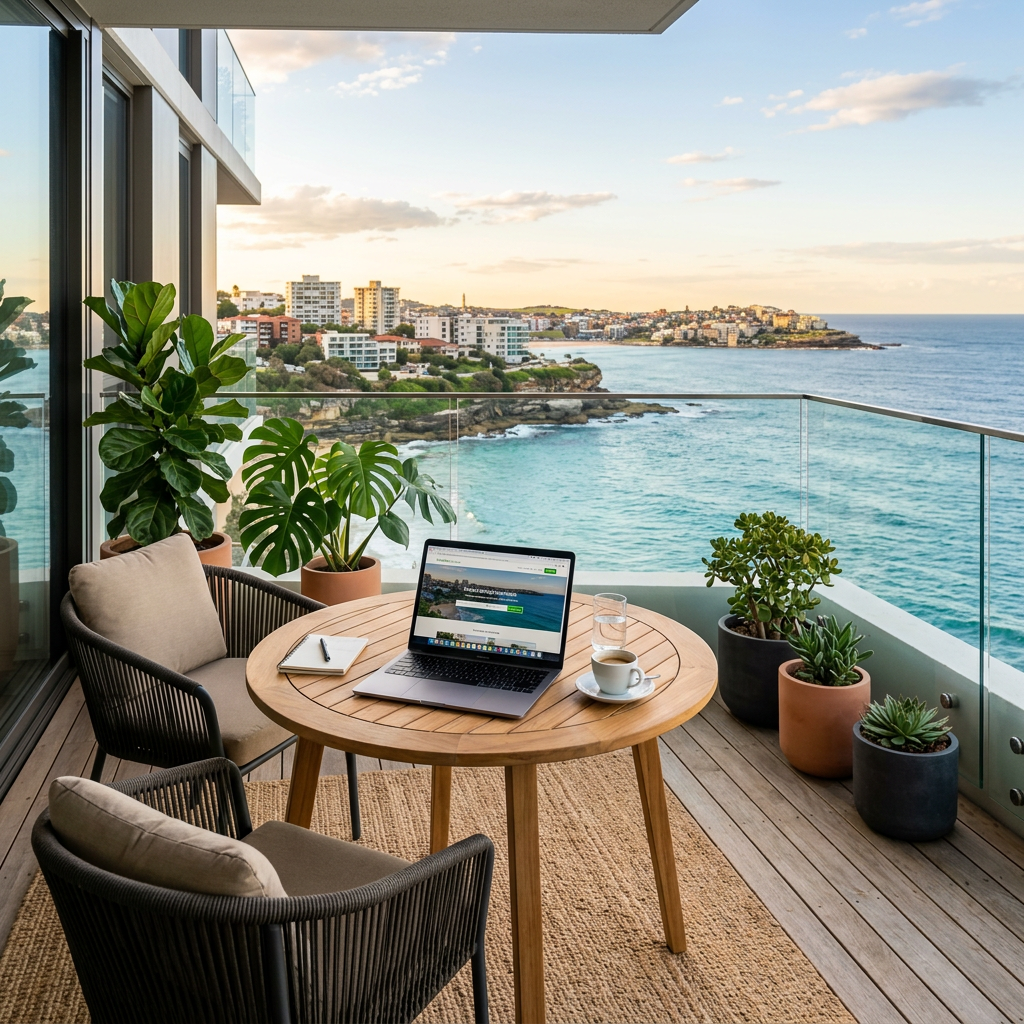 Sydney apartment balcony with coastal view