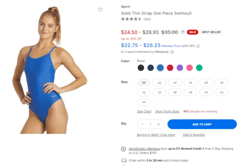 SwimOutlet EDD on Product Page