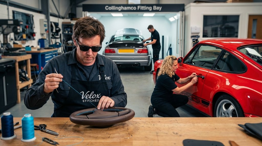 Alcantara wrap — needle and thread, no shortcuts