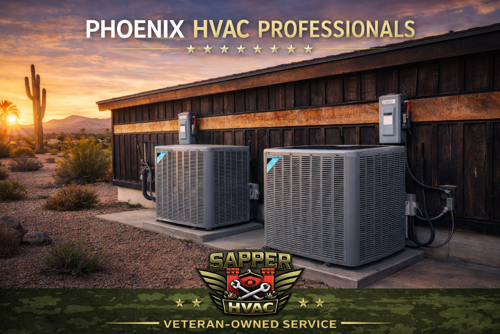 Daikin high-efficiency central AC split system installed outside a Phoenix Arizona home by Sapper HVAC