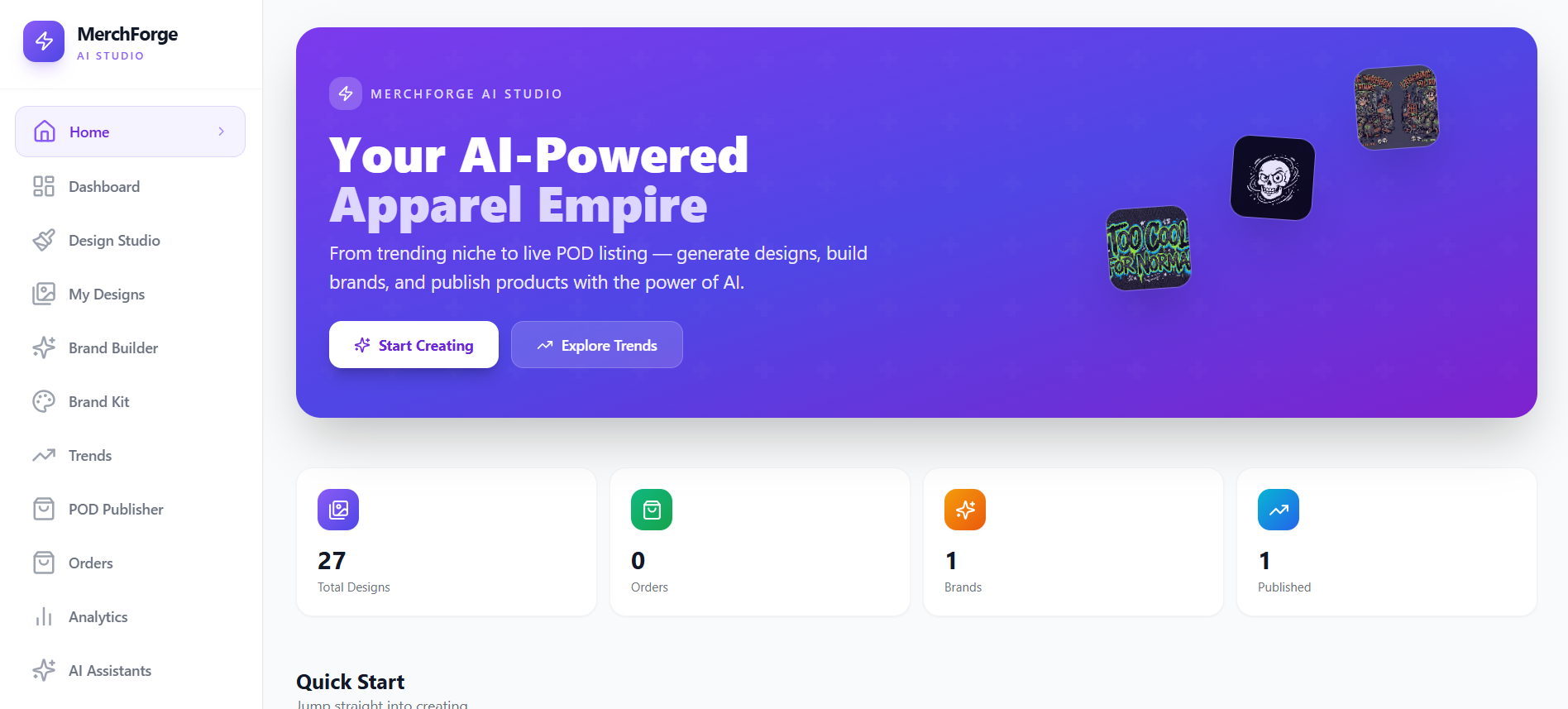 MerchForge : AI-powered print-on-demand platform template preview