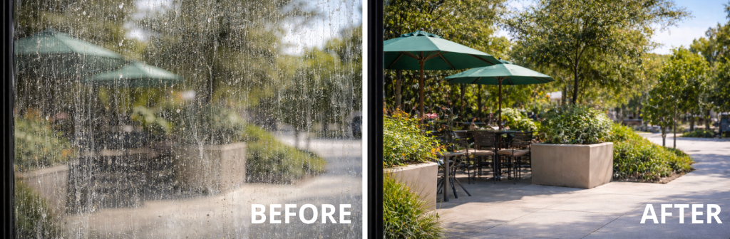 Before and after window cleaning