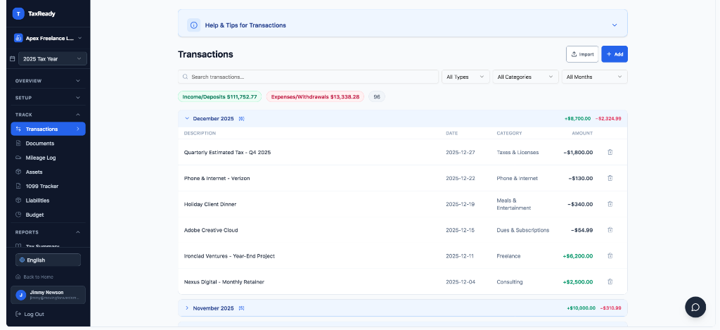 Transactions tracking and categorization