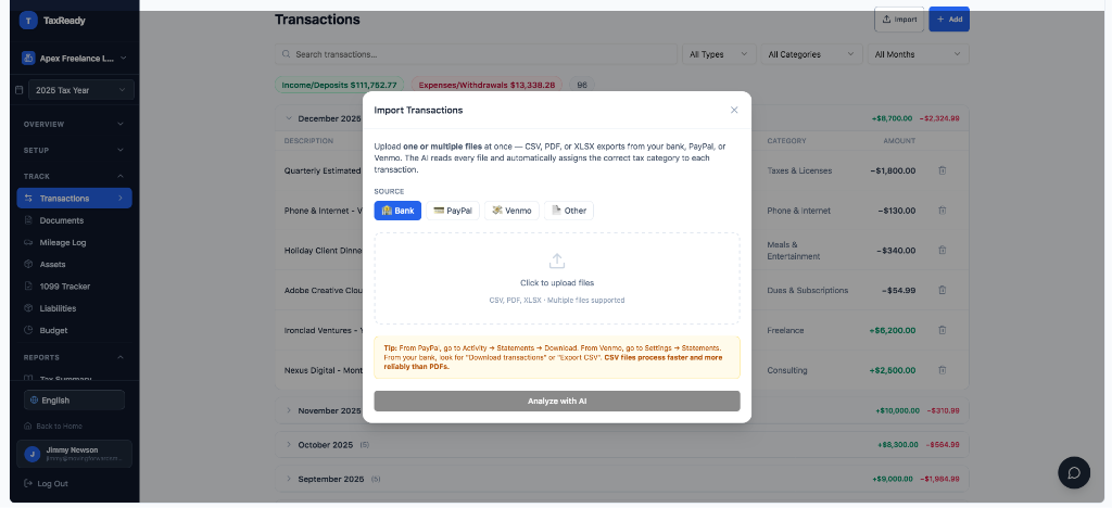 Multi-file AI-powered transaction import