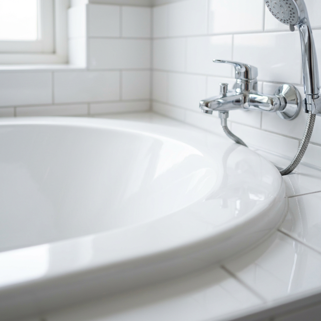 Perfectly repaired white kitchen surface after professional chip and crack restoration — smooth flawless finish