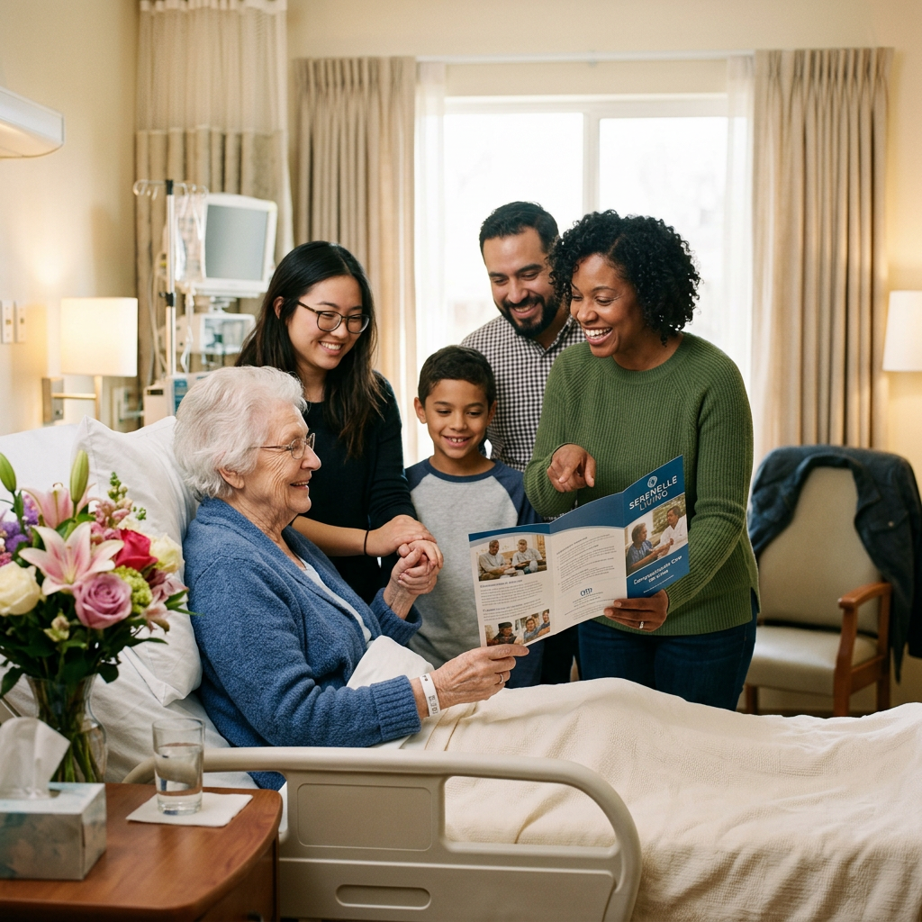 Family discussing care with loved one in hospital
