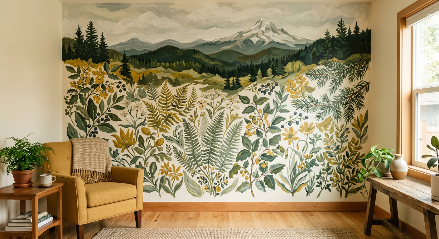 Custom Botanical Mural - Portland painting project