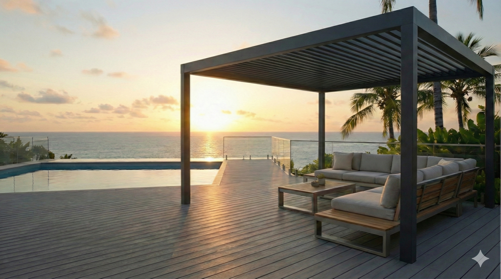 Pergola aluminium bioclimatique Guadeloupe protection solaire tropicale GT MAT