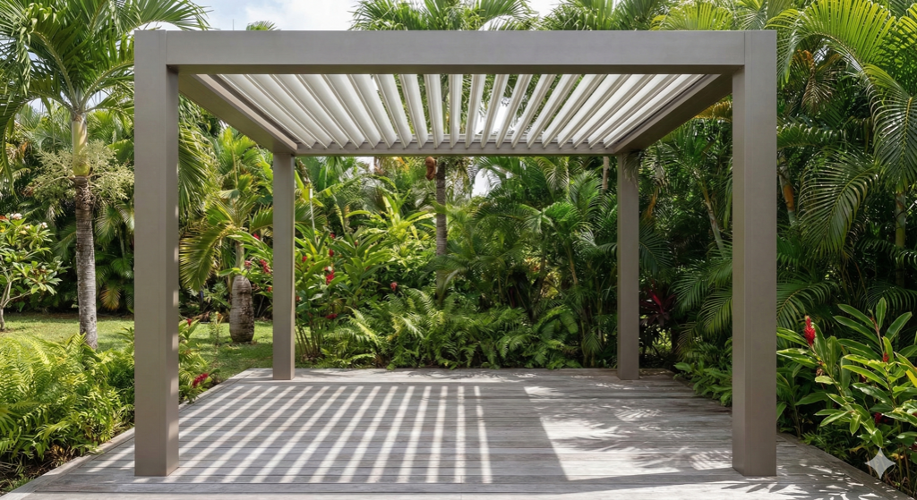 Pergola bioclimatique aluminium résidence luxe Saint-Barthélemy Antilles