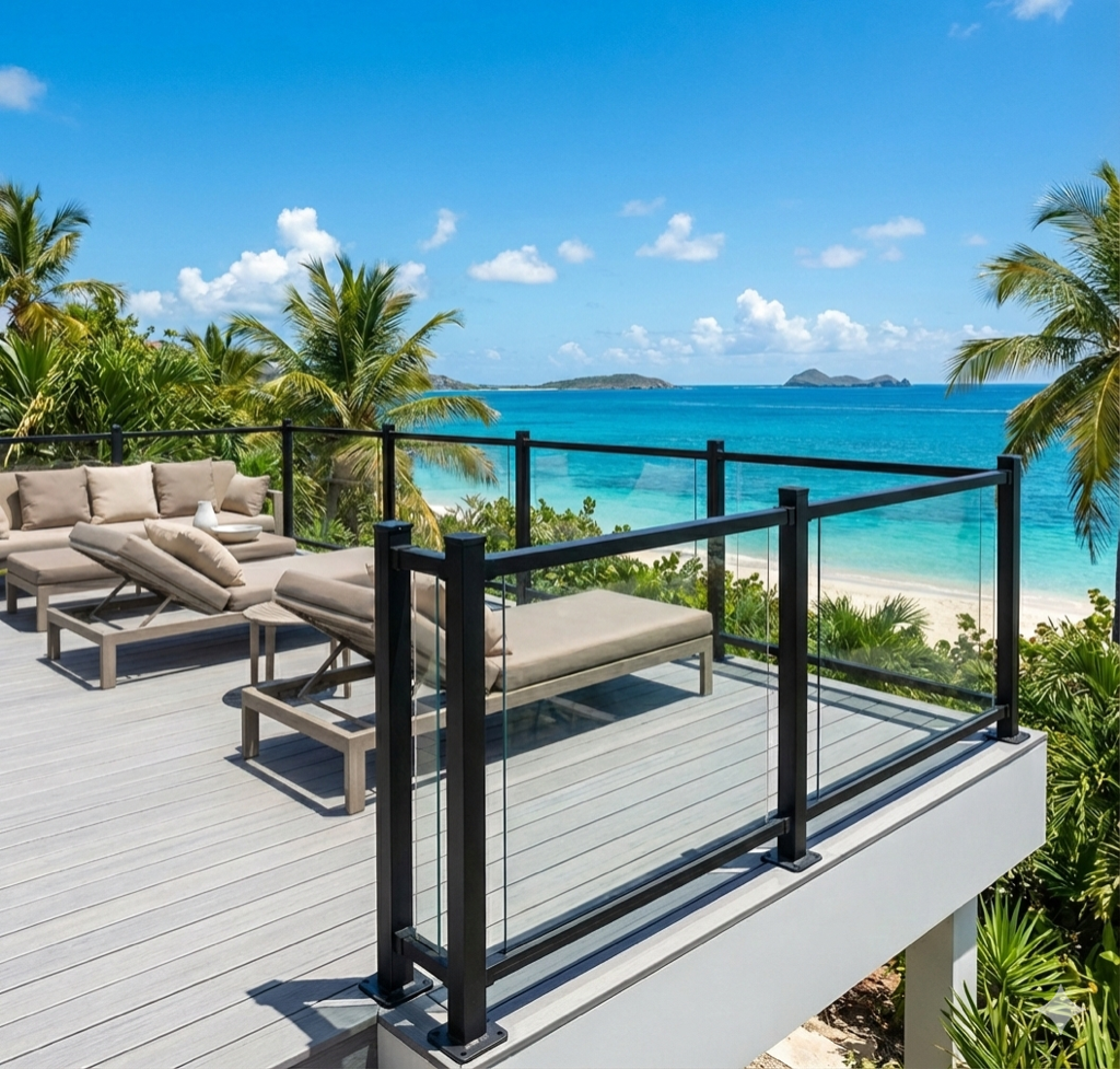 Garde-corps verre aluminium villa contemporaine Martinique Antilles françaises