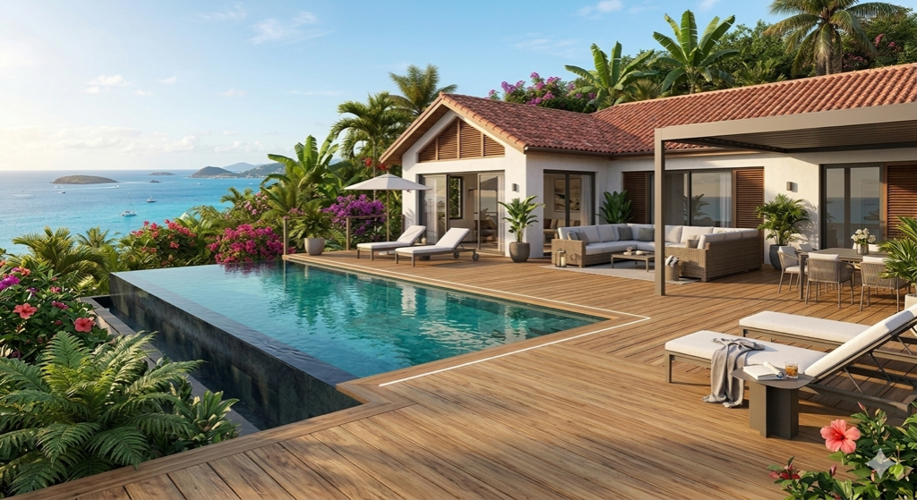 Terrasse aluminium villa haut de gamme Guadeloupe réalisation GT MAT