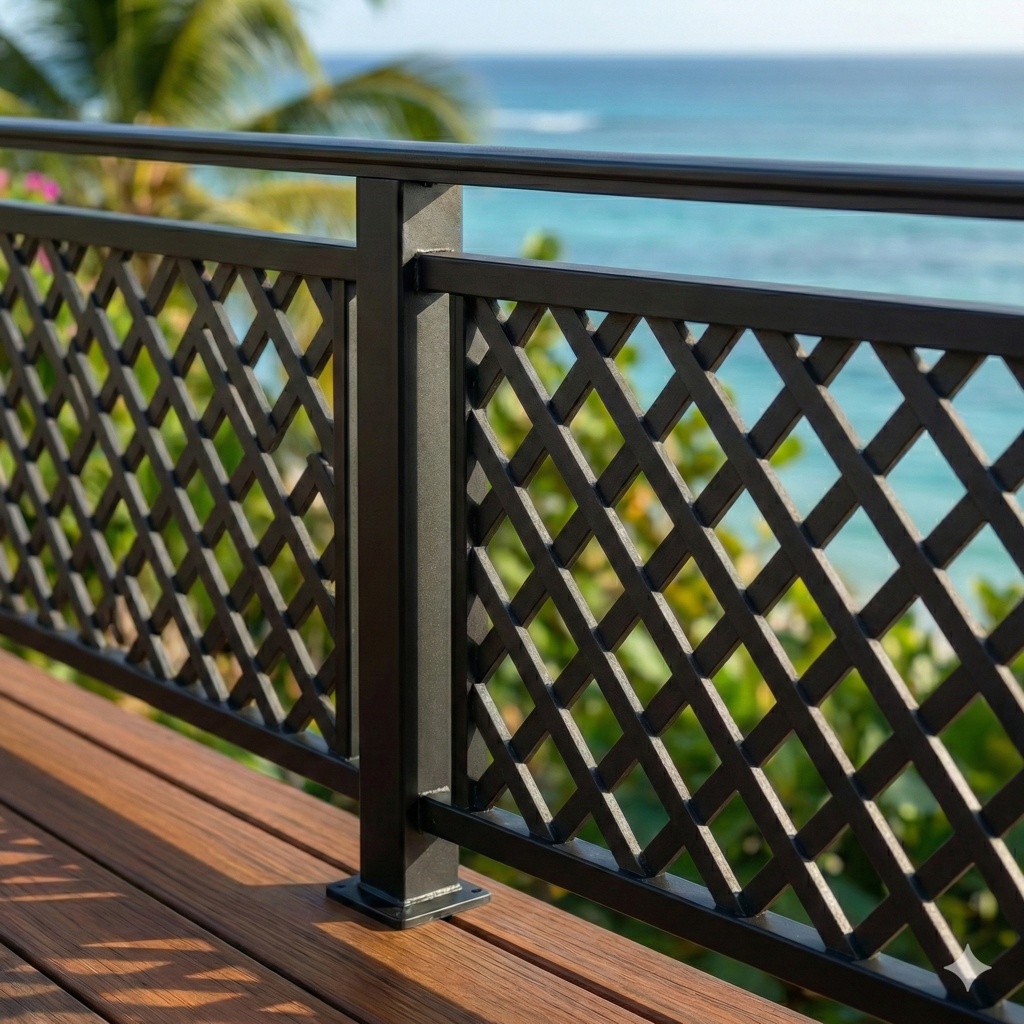 Garde-corps aluminium extérieur Guadeloupe design verre transparent GT MAT