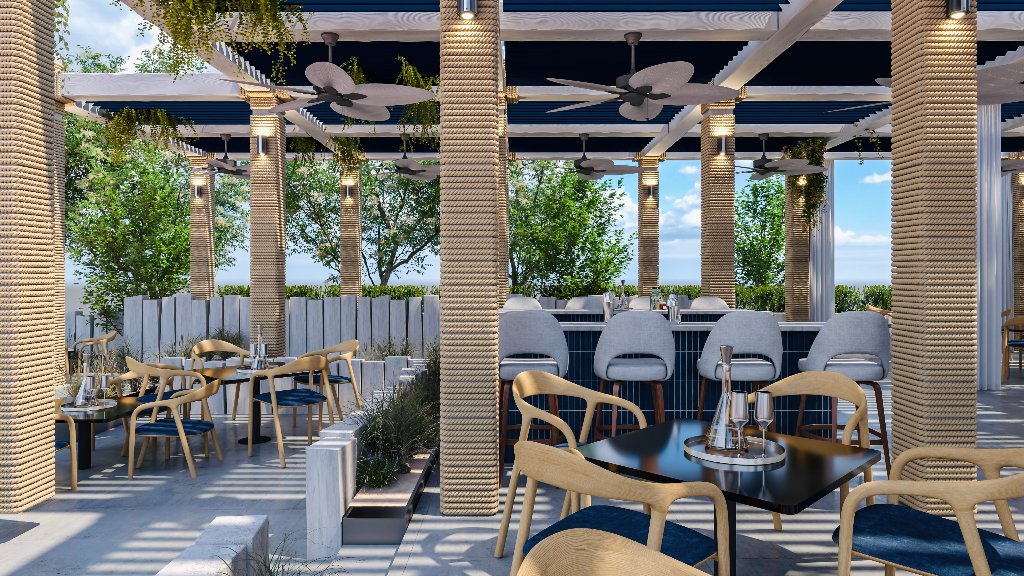 Patio seating under pergola
