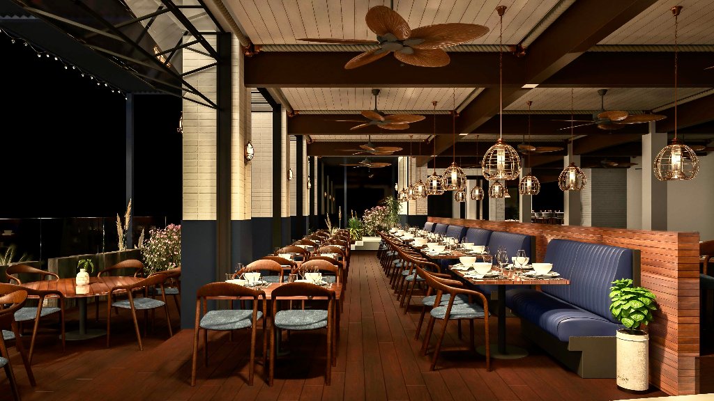 Patio with harbour views