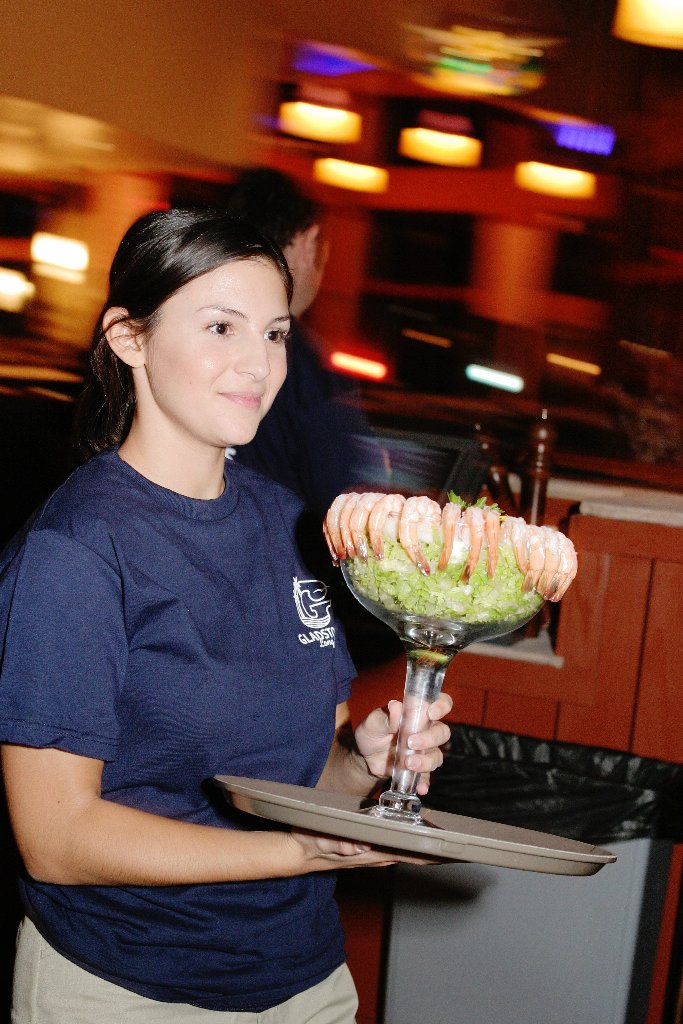Server with shrimp cocktail