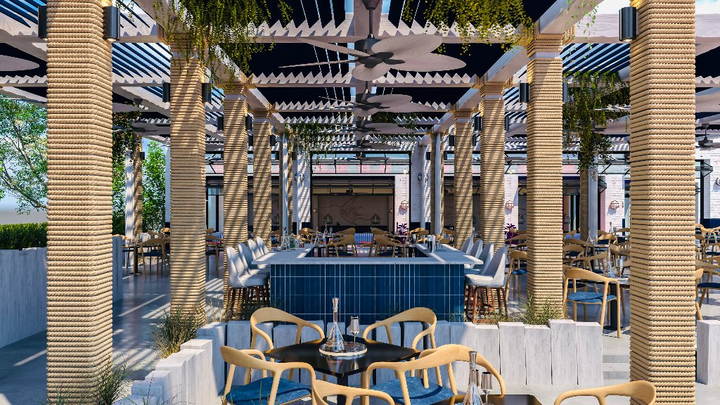 Outdoor bar with blue tile
