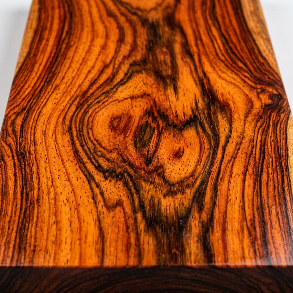 Cocobolo wood grain — 2960 lbf Janka hardness