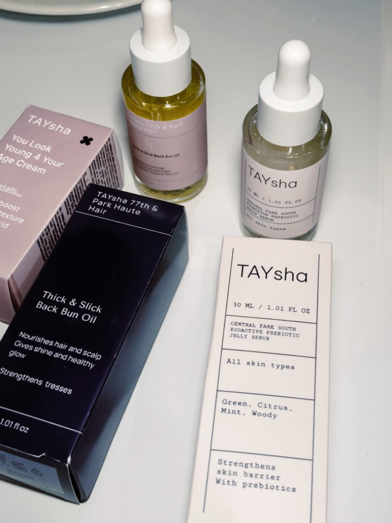TAYsha You Look Young 4 Your Age Cream + Central Park South Bioactive Prebiotic Jelly Serum + 77th & Park Thick & Slick Back Bun Oil