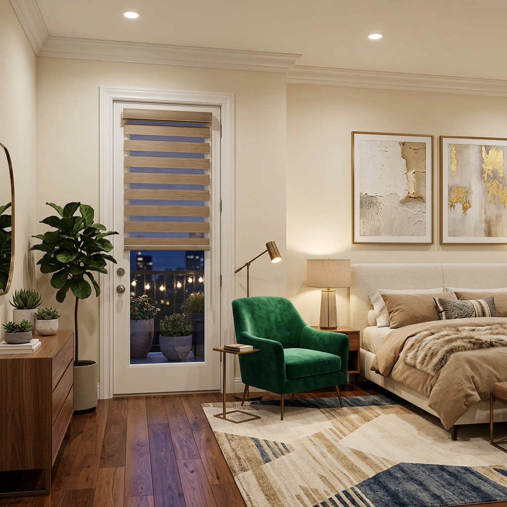 Elegant Door Window with Zebra Blinds