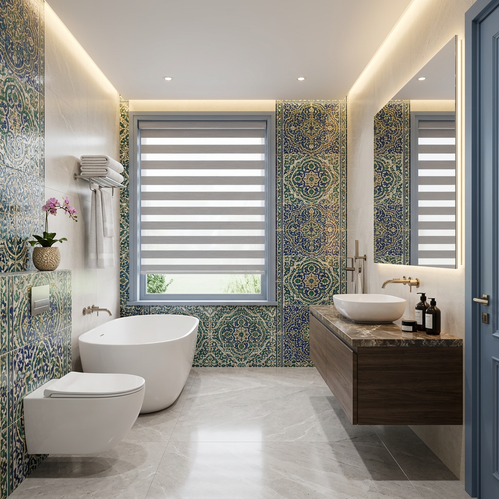Spa-Style Bathroom with Decorative Tile