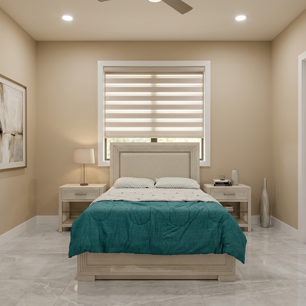 Bedroom with Neutral Roller Shade