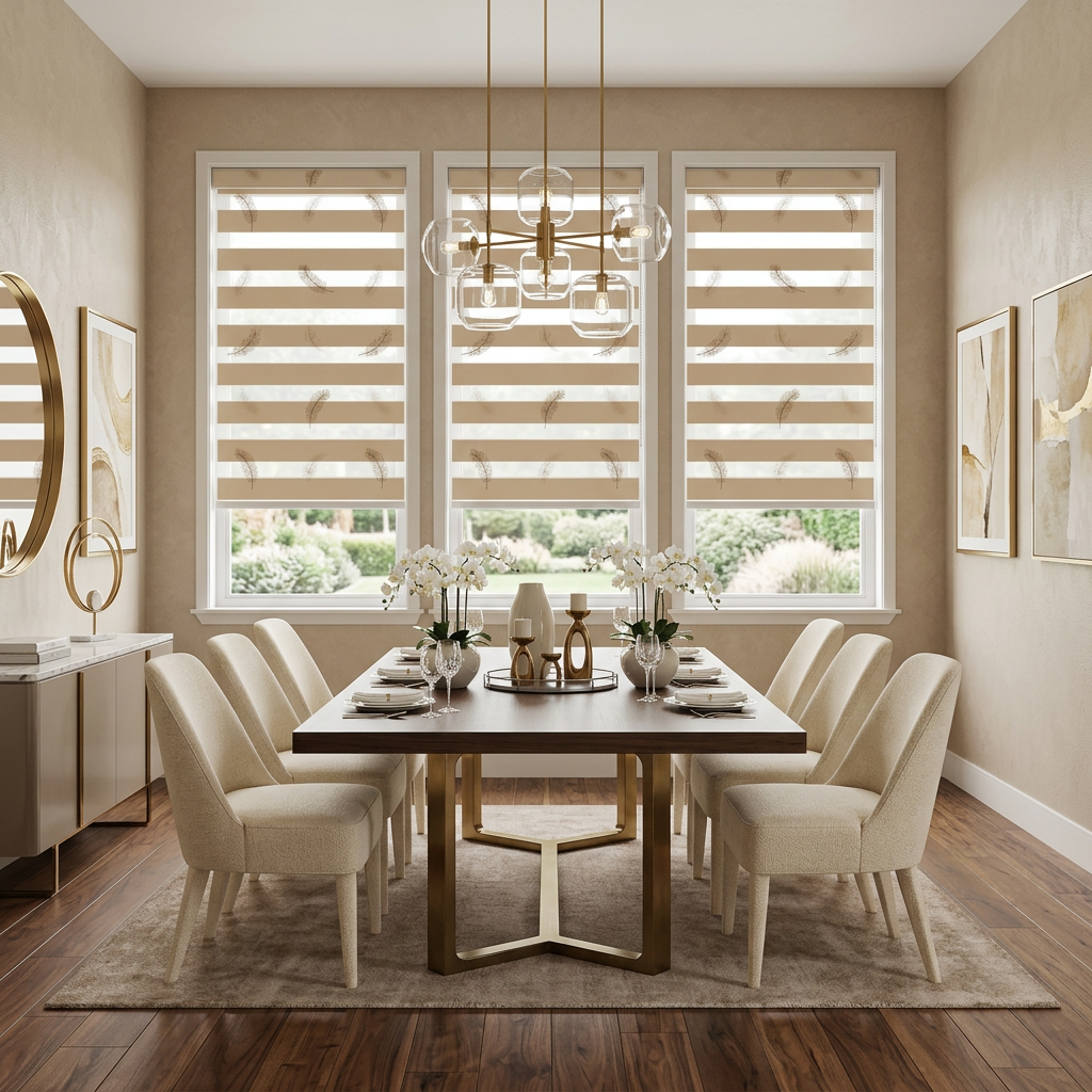 Upscale Dining Room with Zebra Blinds