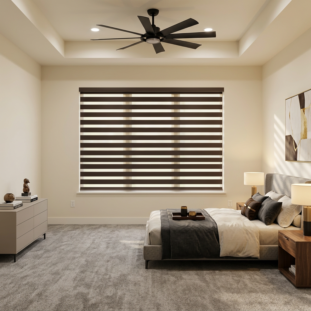 Modern Bedroom with Dark Zebra Blinds