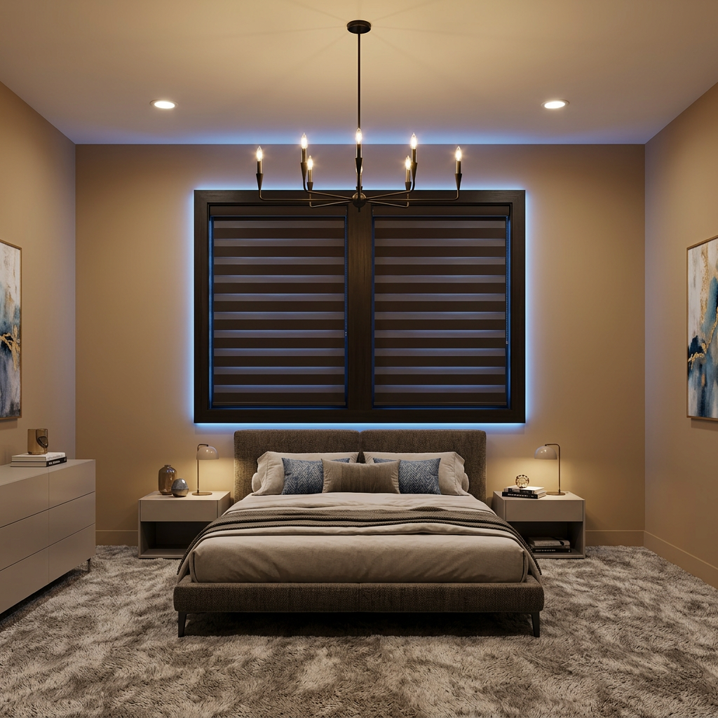 Cozy Bedroom with Espresso Zebra Blinds
