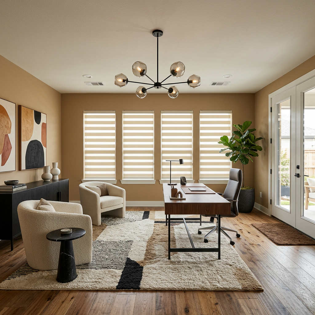 Stylish Office with Beige Zebra Blinds
