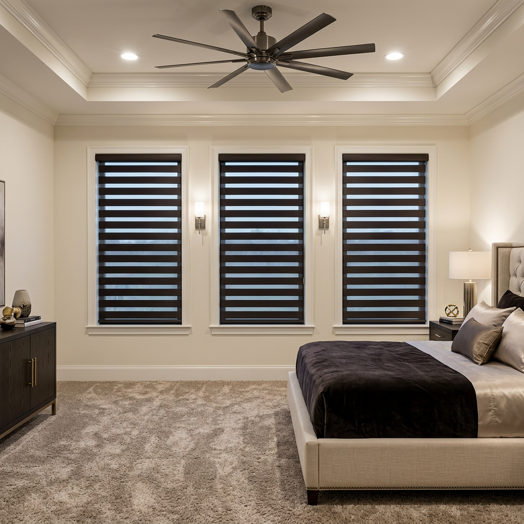 Luxury Bedroom with Dark Brown Zebra Blinds