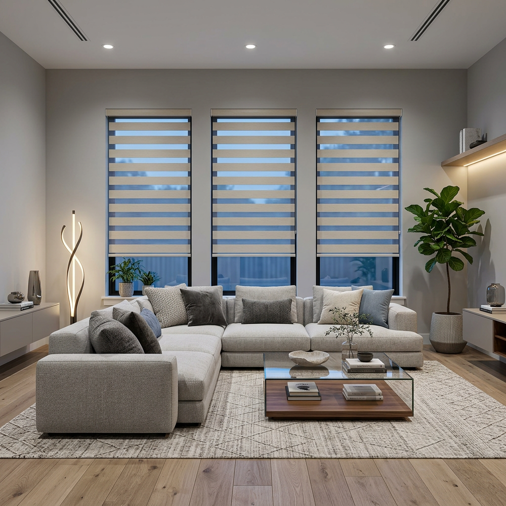 Modern Living Room Triple Window Design